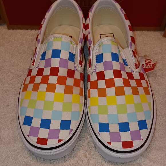 Vans Men\'s 11.5 Classic Slip On Checkerboard Rainbow/White VN0A3UT7U0 main image 8